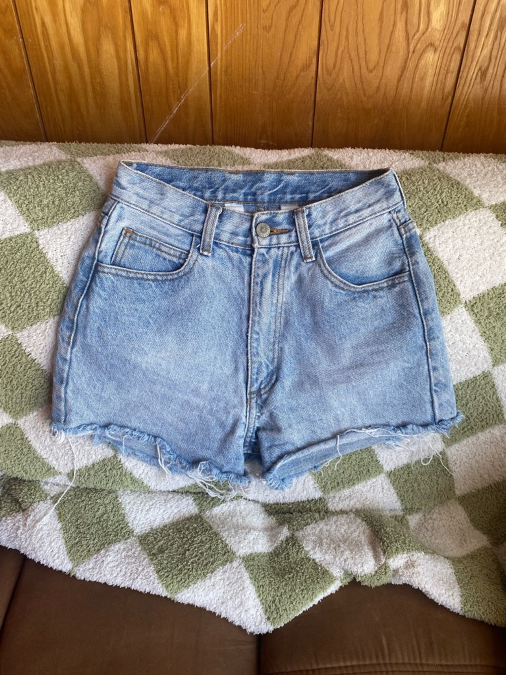 Light Blue Denim High-Rise Cutoff Shorts